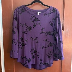 Elle Purple Women's Long Sleeve Top with Black Floral Design